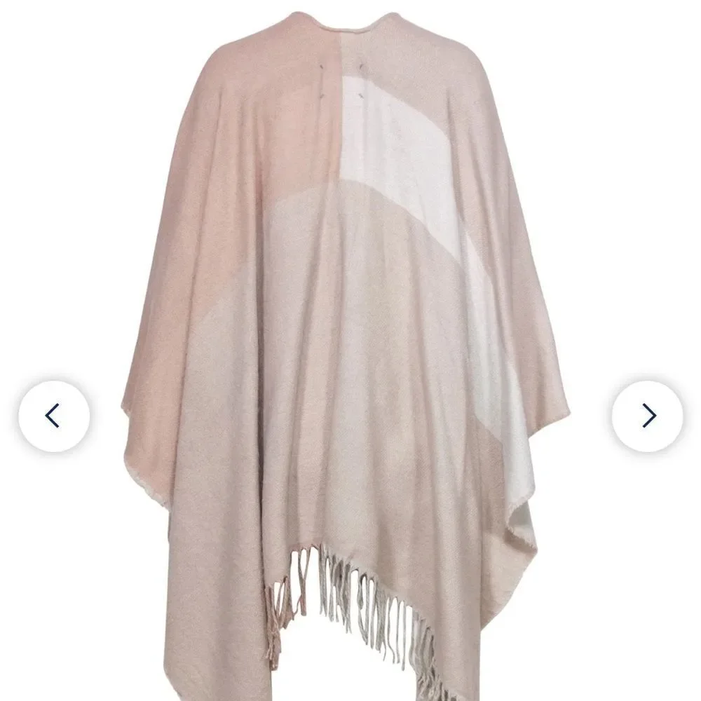 Soia & Kyo - Light Pink & Cream Colorblocked Open Poncho w/ Scarf Hem OS